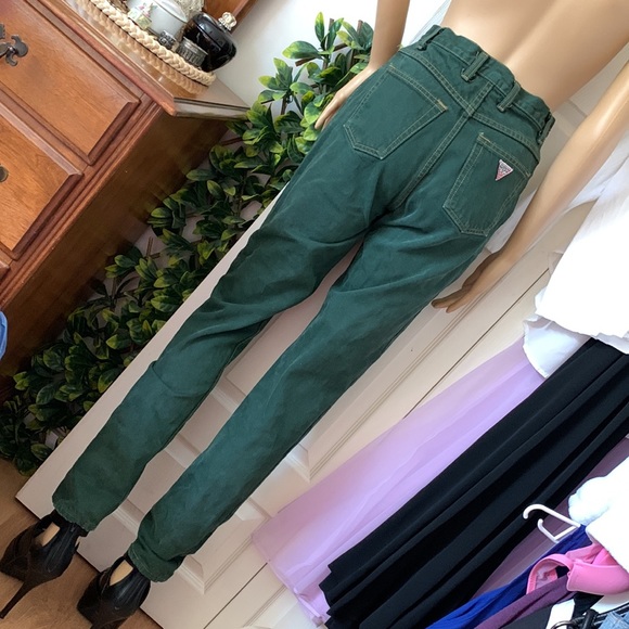 GUESS vintage 90s High rise high waist GREEN skinny denim jeans 25 waist - Picture 11 of 16